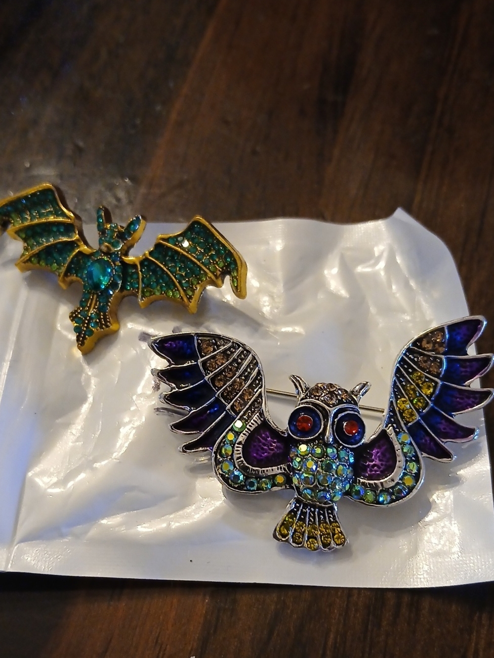 Colorful Owl and Bat Brooch Set - Multicolor NWOT